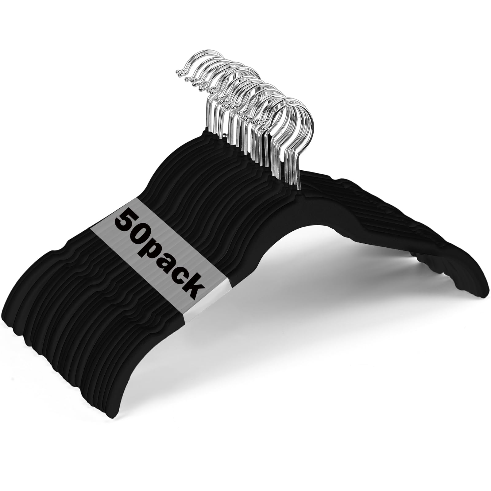 Photo 1 of DoubleFill 50 Pack Velvet Hangers Non-Slip Shirt Clothes Hangers 360° Swivel Hook Slim Flocked Coat Hanger Heavy Duty Space Saving Felt Hanger for Women Men Pants Jackets Dress(Black)