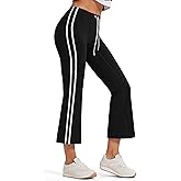 MOOSLOVER Women Flare Capri Leggings High Waisted Color Block Drawstring Bootcut Flared Cropped Yoga Pants(XL, Black)