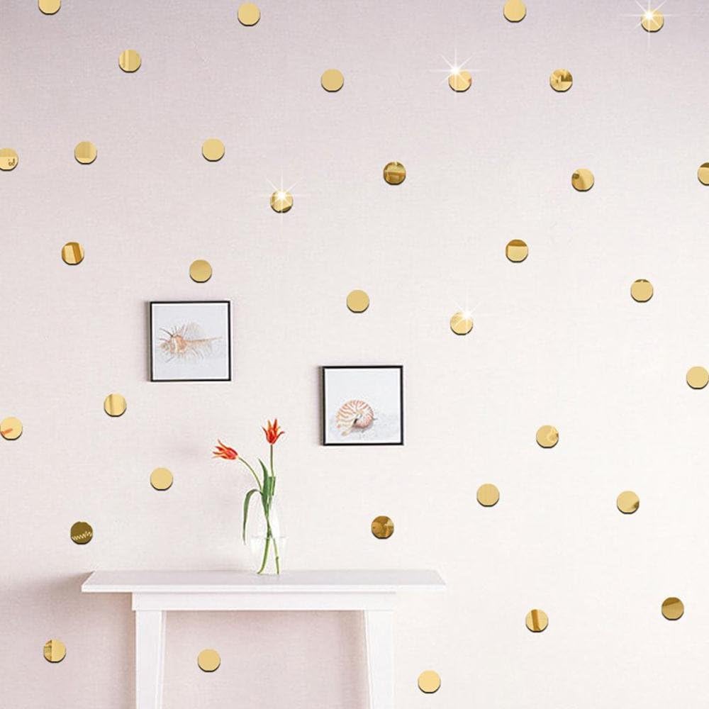 HEYING 3CM Round Acrylic Mirror Sticker,Adhesive Back Mirror Circle Wall Decal Wall Art 100PCS/LOT (Gold)