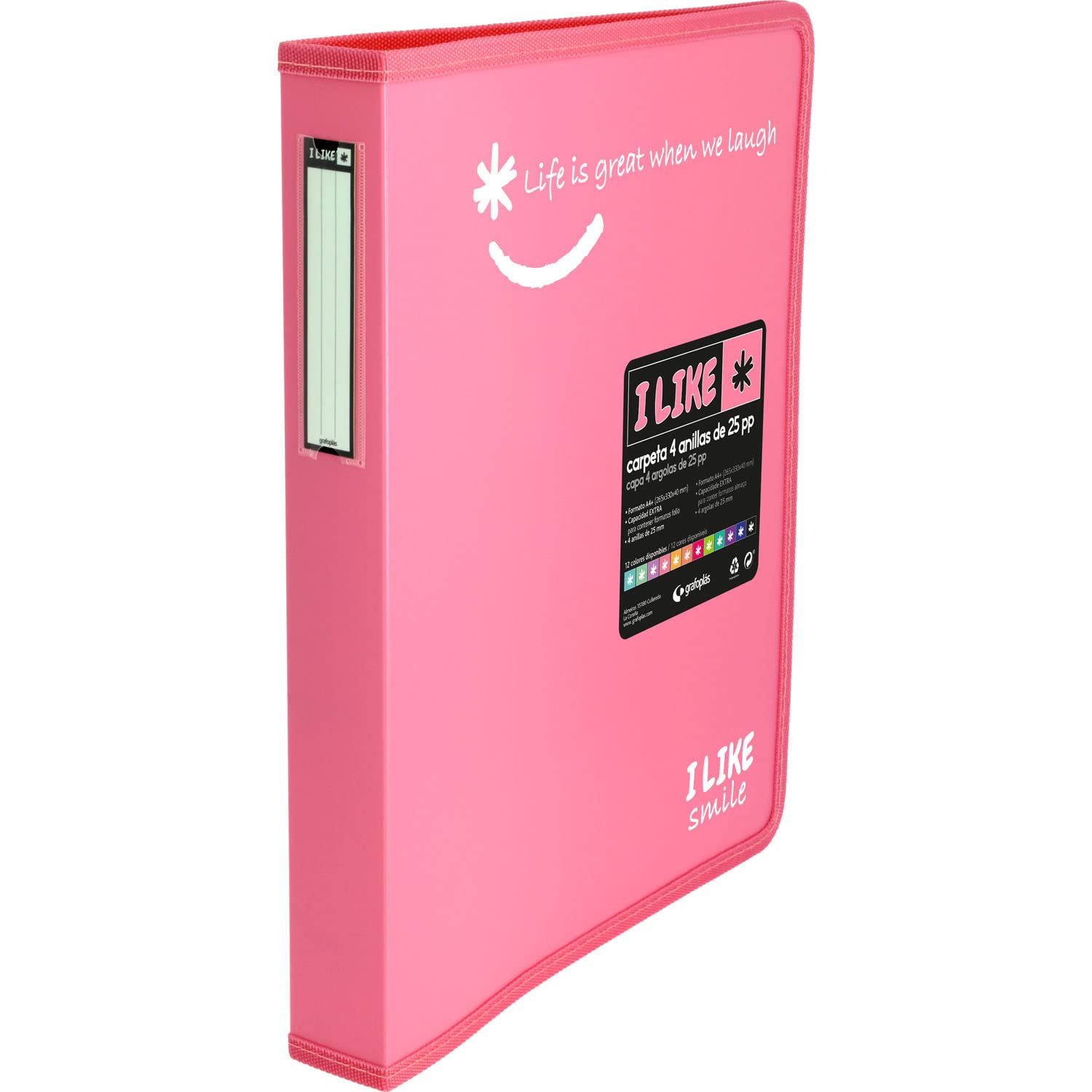 Grafoplás - Ring Binder, A4+, Light Pink, 4 Rings 25 mm, Polypropylene, Like