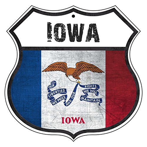 IOWA State Province Flag Novelty Highway Vintage Retro Wall DÃ©cor Shield Metal Aluminum Sign