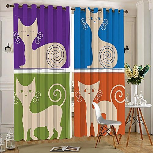 CHAORANHOME Outdoor Curtain Panel for Patio Cats Whiskers Emotion with Happy Confused Curious Goofy Kitty Print Blue Thermal Insulated Blackout Outdoor Curtain(2 Panels, 54" x 84")