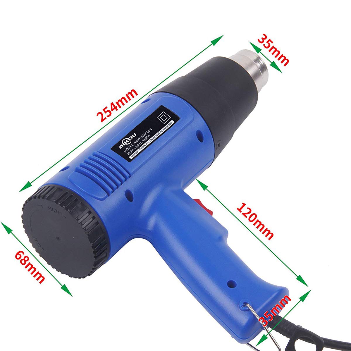 Pistola ad Aria Calda, 1800 W, Temperatura Regolabile in Continuo da 60° C a 600° C inclus LCD e 4 Pz Resistente al Calore Ugelli