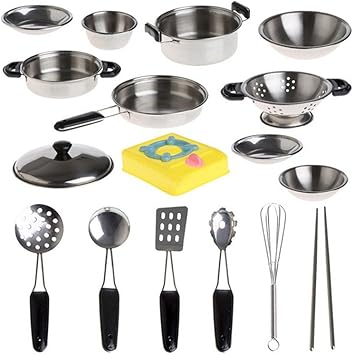 Gusspower Juego Utensilios de Cocina y Comida de Juguete para Niños y Niñas Ollas y Cacerolas de Imitación Acero Inoxidable Accesorios de Cocina Infantil ( 20 Piezas): Amazon.es: Juguetes y juegos