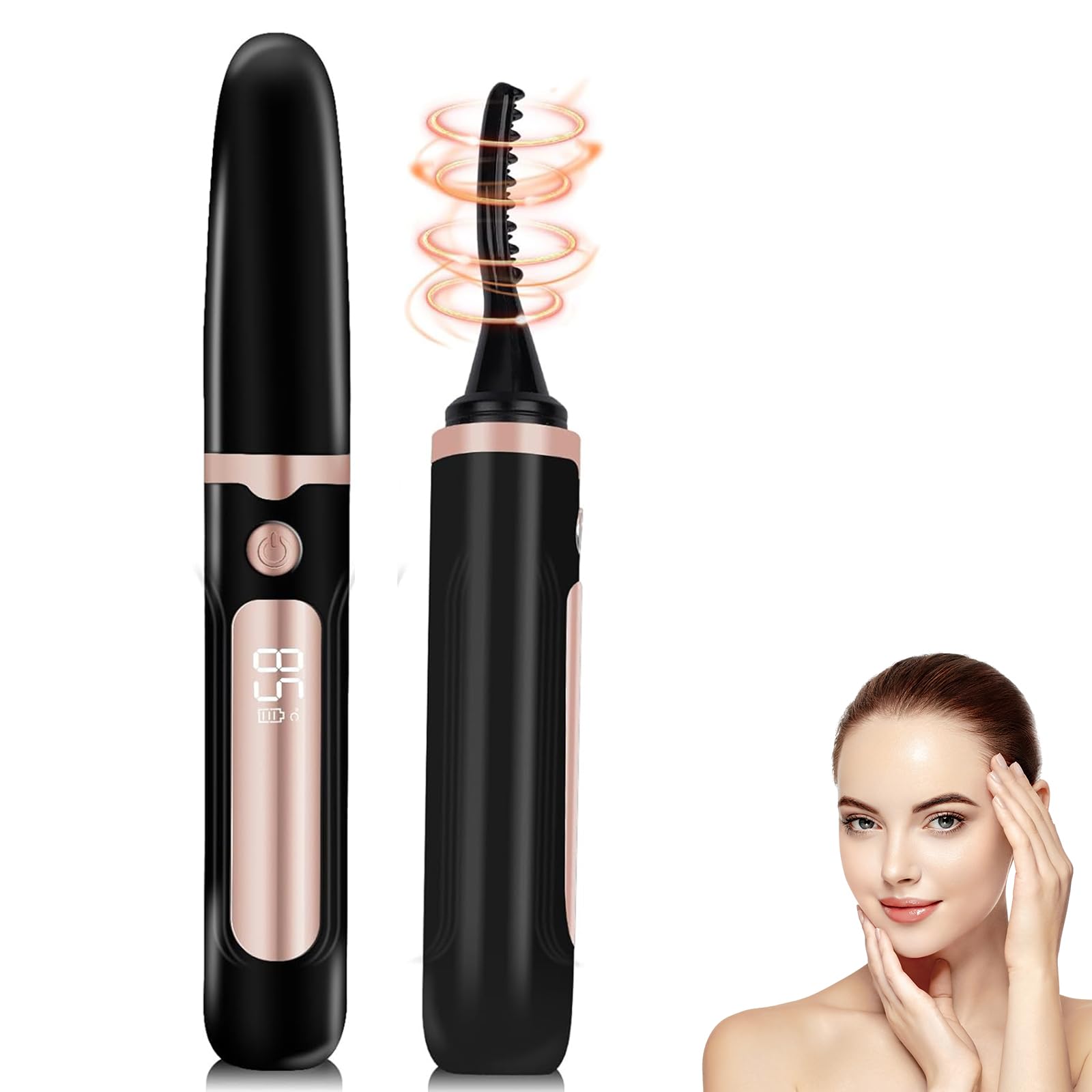 Heated Eyelash Curler Heated Lash Curler Electric Eyelash Curler Portable USB Rechargeable Lash Curling Tool 4 Heating Modes Anti-Scald Lash Curling Tool Suitable for Eye Beauty (Black Gold)