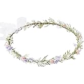 KorViSHOW Pink Purple Flower Crown, Artificial Fairy Boho Flower Headband, Renaissance Floral Headpiece with Ribbon for Women Girls Maternity Birthday Bridal Wedding Renfaire Festival Hair Accessories