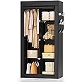 Portable Wardrobe Closet for Small Room, Portable Closets for Hanging Clothes, Clothing Organizer Storage Rack with Cover, 1 Clothes Hanging Rods and 6 Storage Shelves, Portable Closets for Bedroom