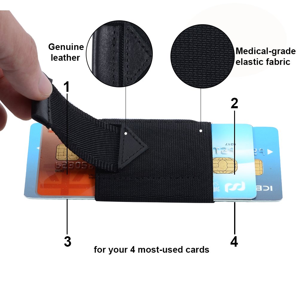 Slim Minimalist Wallet Thin Elastic Card Holder Leather Pull Up Tab With Front Pocket Cash Coin Key Holder For Men Women