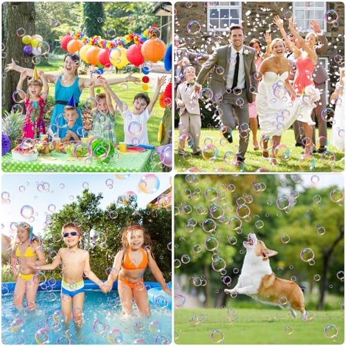 BUBOJOY Bubble Gun for Kids, Automatic Bubble Machine 10000+ Bubbles/Min with Solution, Silent Bubble Blower with Lights for Outdoor Parties Wedding- Blue