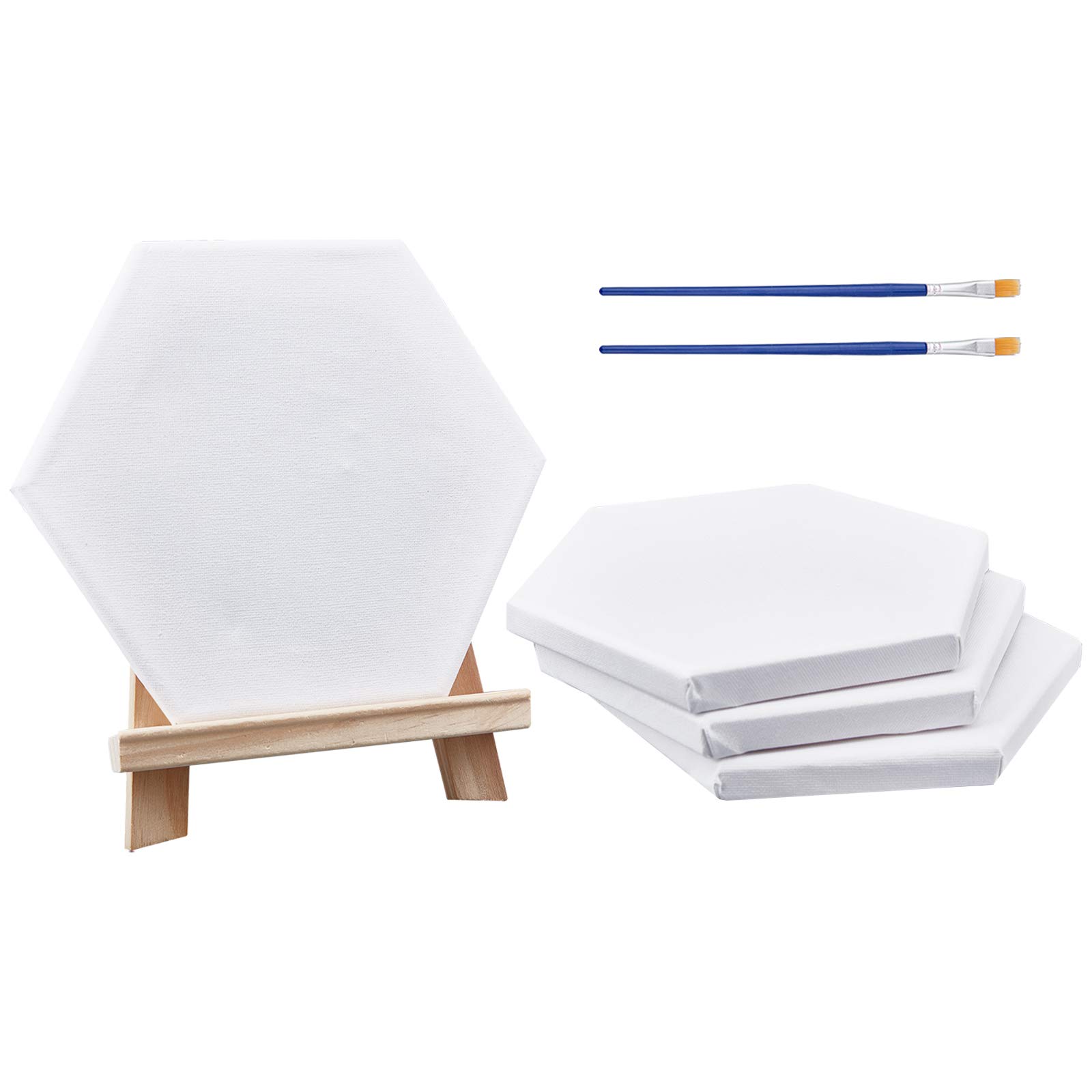 NBEADS 7 Pcs DIY Painting Kit, with Blank Canvas Wood Tabletop Easel and Plastic Paint Brushes Pens for Oil Watercolor Art Painting