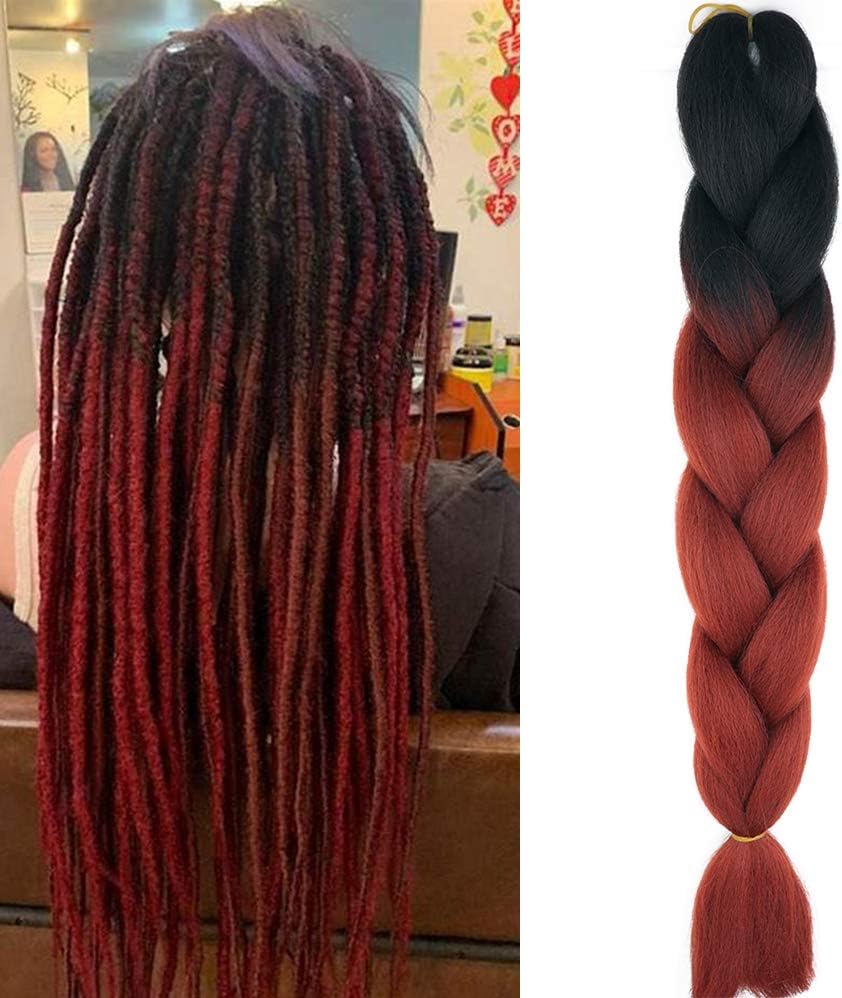 Cybelleza24" Jumbo Braids Synthetic Crochet Hair Afro Box Braid Heat Resistant (Black & Red Brown)