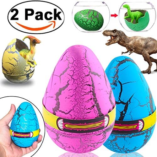 2 Pack Dinosaur Eggs Toys 4.7" Jumbo Novelty Lifelike Dinosaur Egg Hatch in Water Growing Large Dinosaur Figures Playsets Toy Pool Party Favors Supplies for Boys Girls Kids JingStyle Birthday Gift