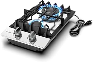 TOPWISH 12 Inch Gas Cooktop, LPG/NG Convertible Built-in Gas Stove Top with 2 Burners 18000BTU, 304 Stainless Steel 2 Burner Propane Stove, Propane Stovetop Thermocouple Protect for Apartments, Rvs