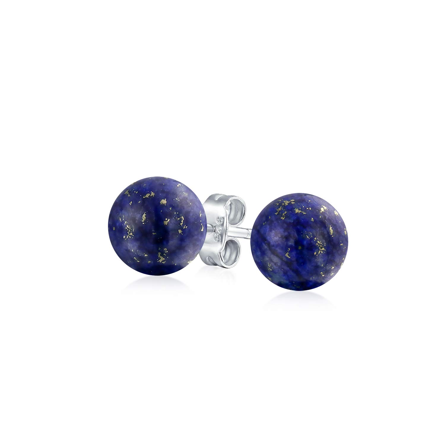 Simple Dark Blue Lapis Lazuli Gemstone Round Circle Ball Stud Earrings For Women For Men .925 Sterling Silver 6MM — image 1