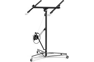 Drywall Rolling Version Jack,11' Lift Drywall Plate Lift, 150lb Weight Capacity Panel Hoist Jack Tool with 360° Adjustable Te