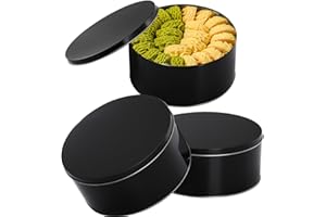 Yopay 3 Pack Cookie Tin with Lid, Round Gift Tin, Black Baking Cake Container for Storing Patisseries, Snack, Chocolate, East