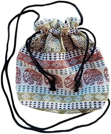 Small Elephant Bag Hippie Bohemian Boho Gypsy Ethnic Cross Body Handbags Mini Drawstring Shoulder Bags Girl Women Money Coin Cell Phone Case Passport Holder Travel Pouch (Elephant)