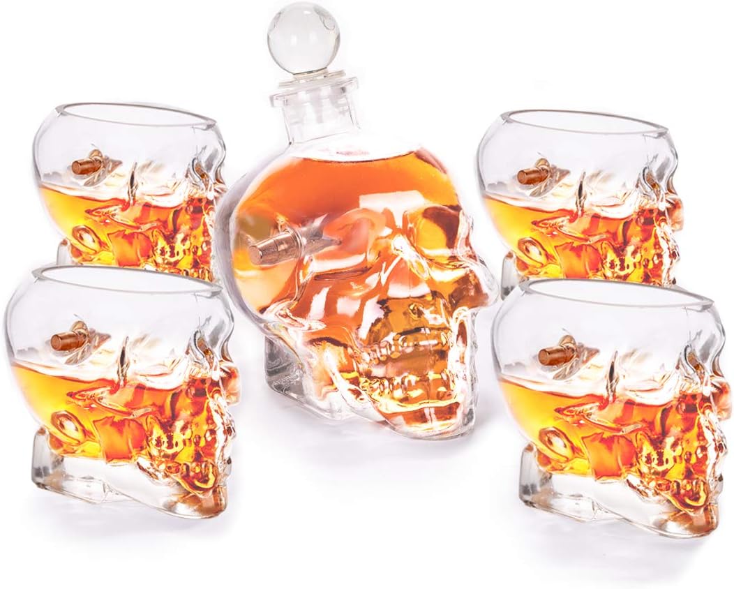 308 CALIBER HEAD-SHOT WHISKEY GLASS | Embedded Bullet Borosilicate 12oz Skull Glass (SET -4 | DECANTER) from LUCKY SHOT