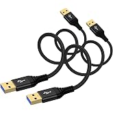USB to USB Cable 6FT, 2 Pack USB-A to USB-A Cord Male to Male USBCable | Double Side USB3.0 A to A Data Transfer Cord for Computer PC Laptop Cooler DVD Player Hard Drive Enclosures TV Hub Set Up Box