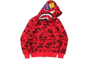 EUDOLAH Shark Hoodie Camouflage Print Trendy Cotton Casual Loose Zip Jacket For Men Women