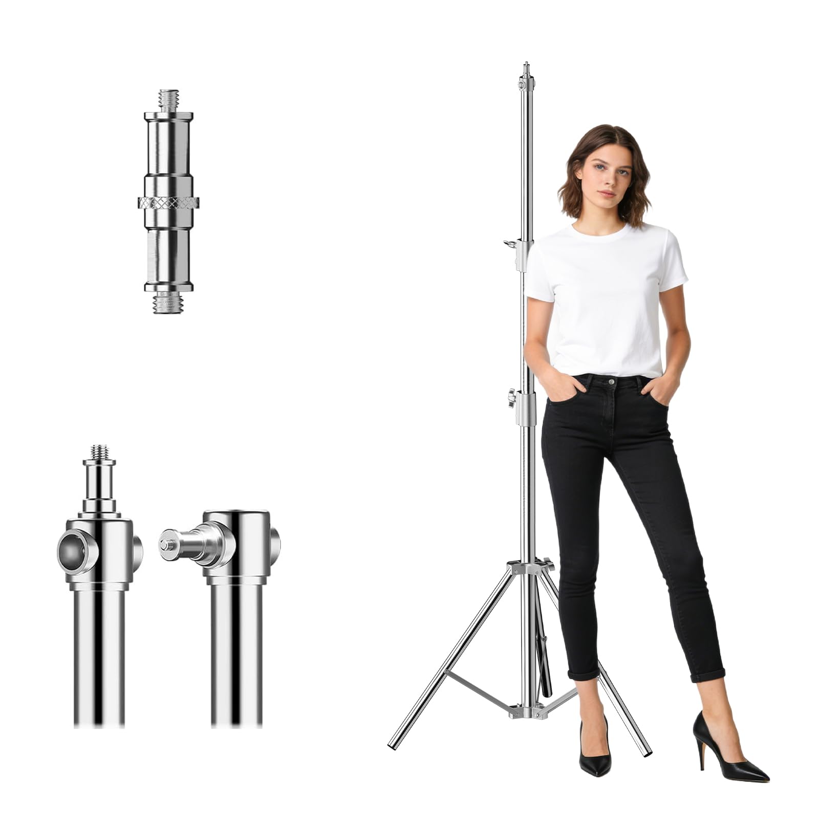 Photo 1 of BEIYANG 6.5Ft Stainless Steel Photography Light Stand, Heavy Duty Spring Cushioned Tripod Stand with 1/4" to 3/8" Screw Adapter for Strobe Lights, LED Video Lights, Ring Lights, Monolights, Softboxes