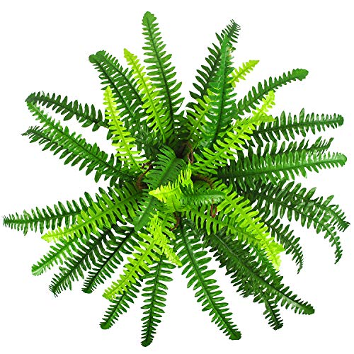 Ollain Artificial Boston Fern Plants Bush Shrubs Fake Faux Fern Silk Fronds Plant Greenery Bushes Flower UV Resistant for Garden Indoor Outdoor Hanging Decor (40 Leaves)