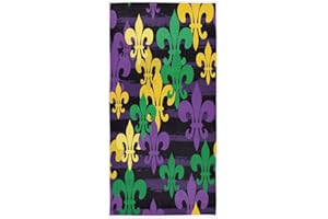 Naanle Mardi Gras Carnival Fleur De Lis Pattern Soft Highly Absorbent Guest Large Home Decorative Hand Towels Multipurpose for Bathroom, Hotel, Gym and Spa (16 x 30 Inches)