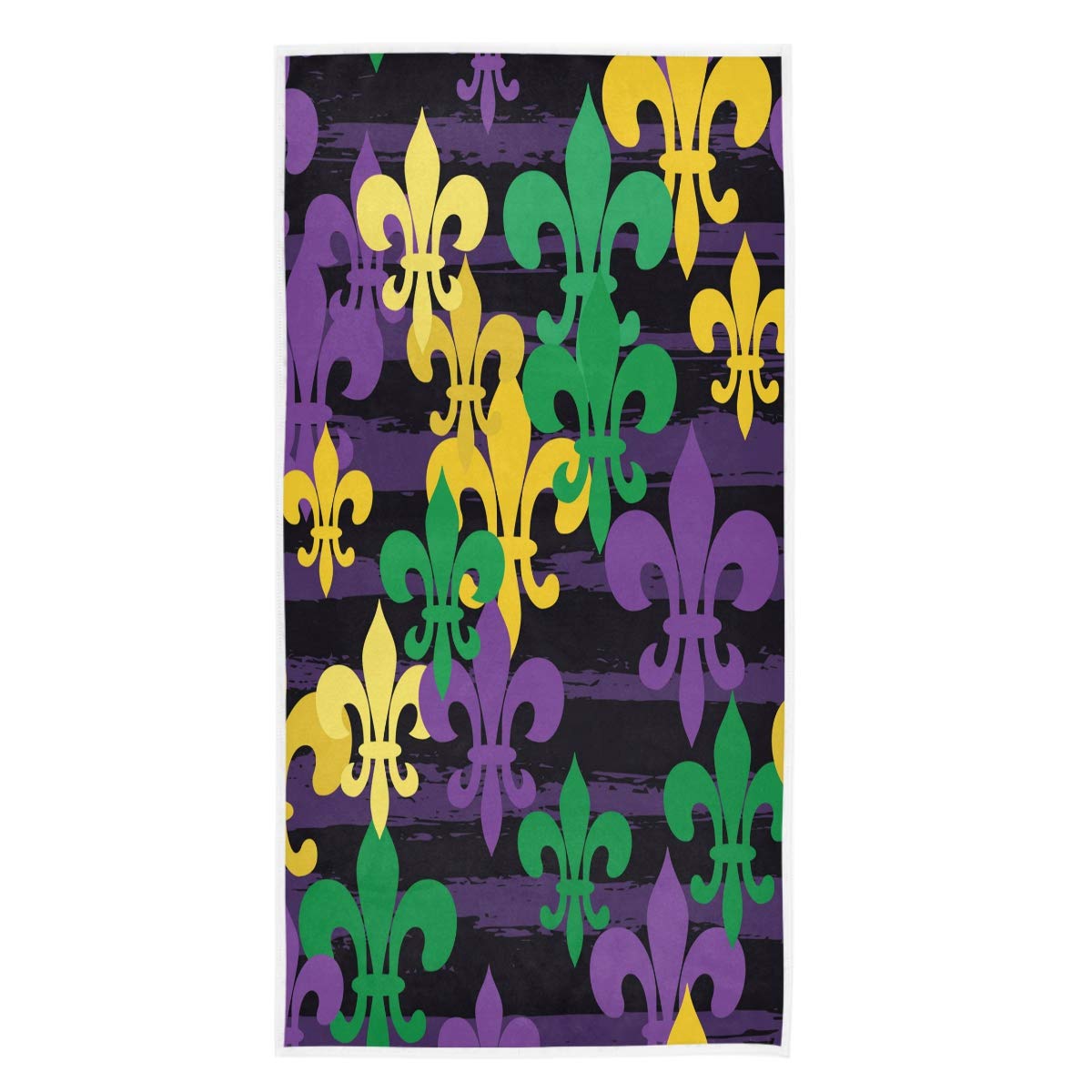 Naanle Mardi Gras Carnival Fleur De Lis Pattern Soft Highly Absorbent Guest Large Home Decorative Hand Towels Multipurpose for Bathroom, Hotel, Gym and Spa (16 x 30 Inches)