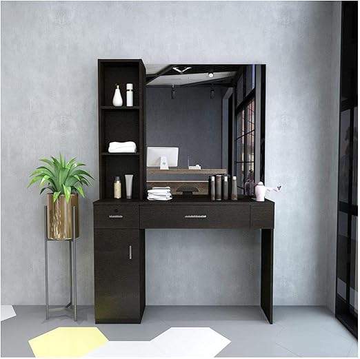 Amazon Com Vanity Dressing Table Usa In Stock Weisfe78 Salon Barber Station With Mirror And Storage Drawers Wall Mounted Hairstyle Makeup Table Beauty Desk Black Kitchen Dining