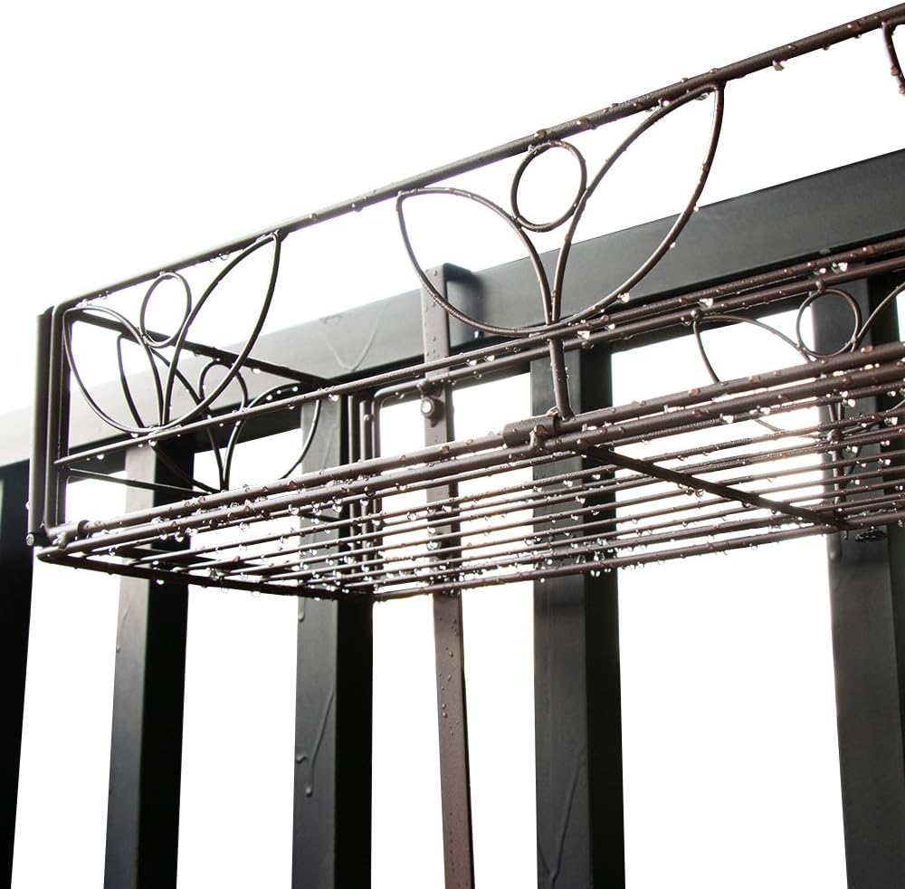 AmnoAmno 2-Tier Balcony Hanging Flower Rack Stand Rail Planters Baskets Pots for Outside, Deck Railing Planters Boxes Outdoor Hanger Stand with Strong Metal Folding Design Easy Installation (Bronze) : Garden & Outdoor