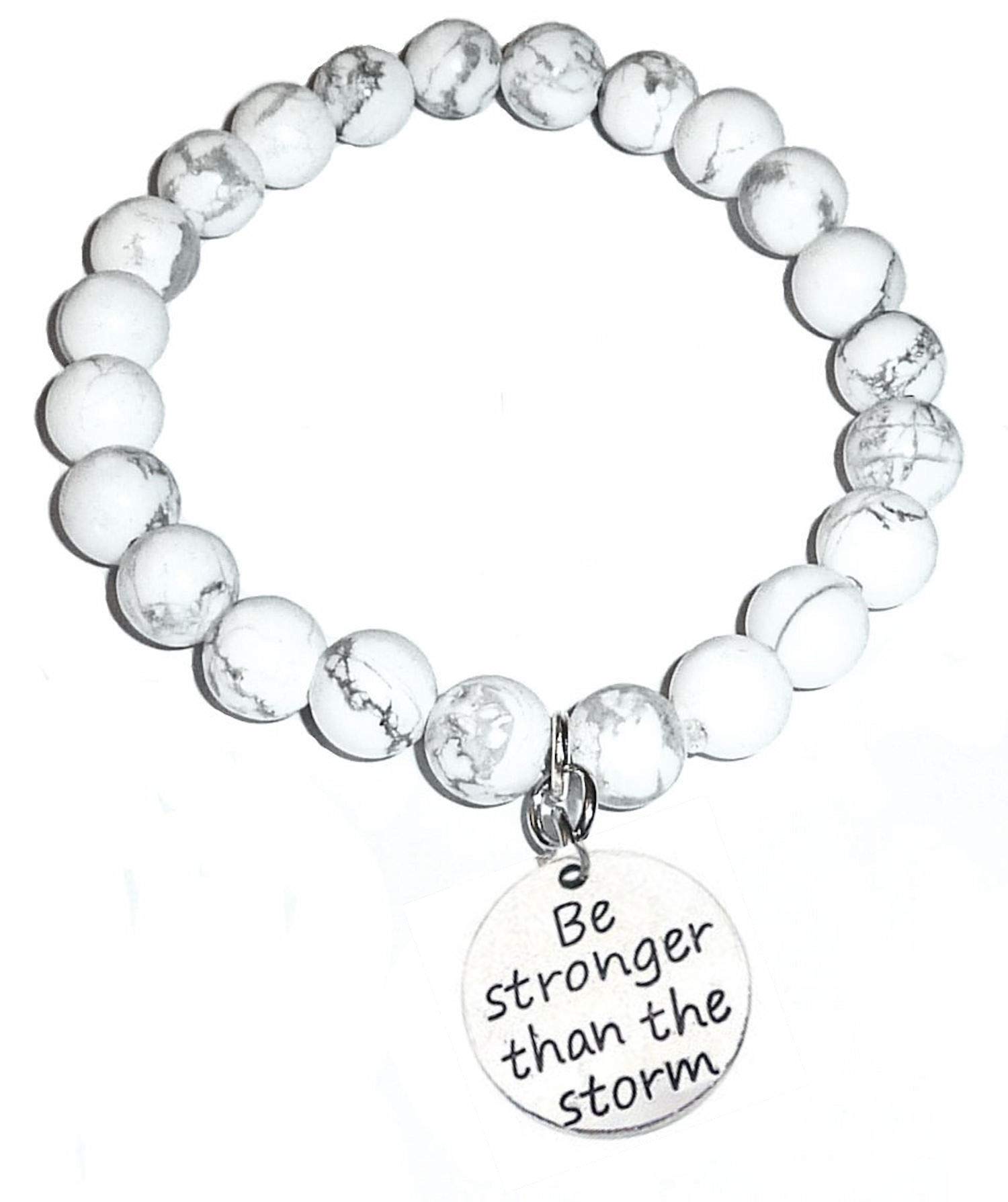 Hidden Hollow Beads Howlite Natural White Stone Women's Stretch Beaded Bracelet, Inspirational Message Charm, Stretch - Will fit most wrists., Stone