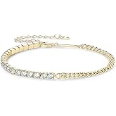 EONFUN Moissanite Tennis Bracelet 2.2cttw D Color VVS1 925 Sterling Silver Adjustable Cuban Link Bracelet for Women or Men