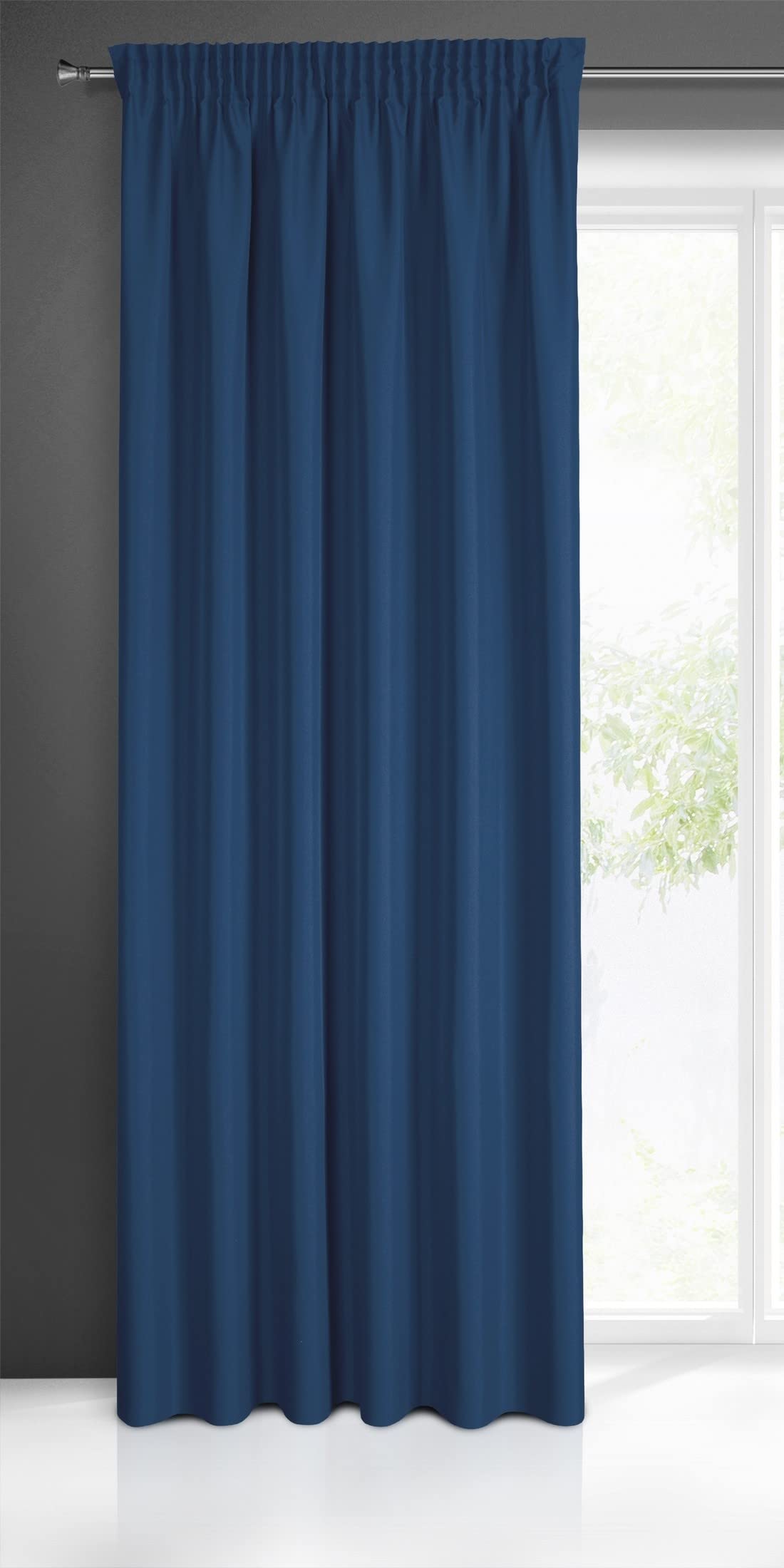 Eurofirany Smooth Plain Modern Curtain with Rufflette Tape for Rail-1 Unit, Bedroom, Living Room, Lounge, Kitchen, 140g m/2, Polyester, Dark Blue, W55 x L106