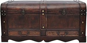 Wooden Treasure Box Storage Trunk, Vintage Treasure Chest with 2 Pull Out Drawers for Home Livingroom Bedroom Cafe Bar Hotel