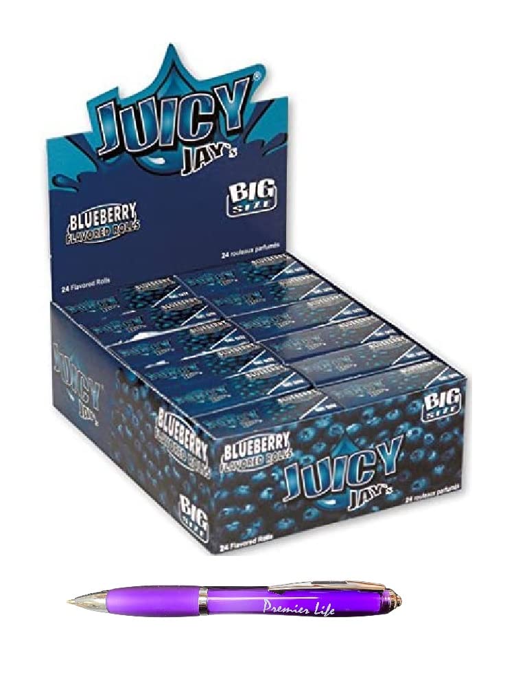 Juicy Jay's Blueberry Rolls - Big Size. 1 Box of 24 Rolls with a Premier Life Store pen