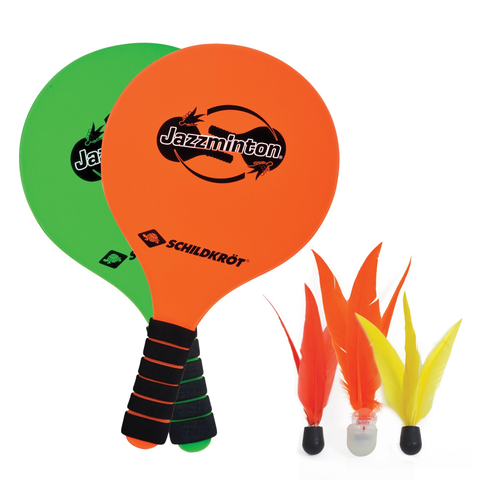 Schildkröt® Jazzminton Set, 2 Rackets, 3 Birdies, LED Ball for Playing at Night, Beach Ball Set, Great Fun