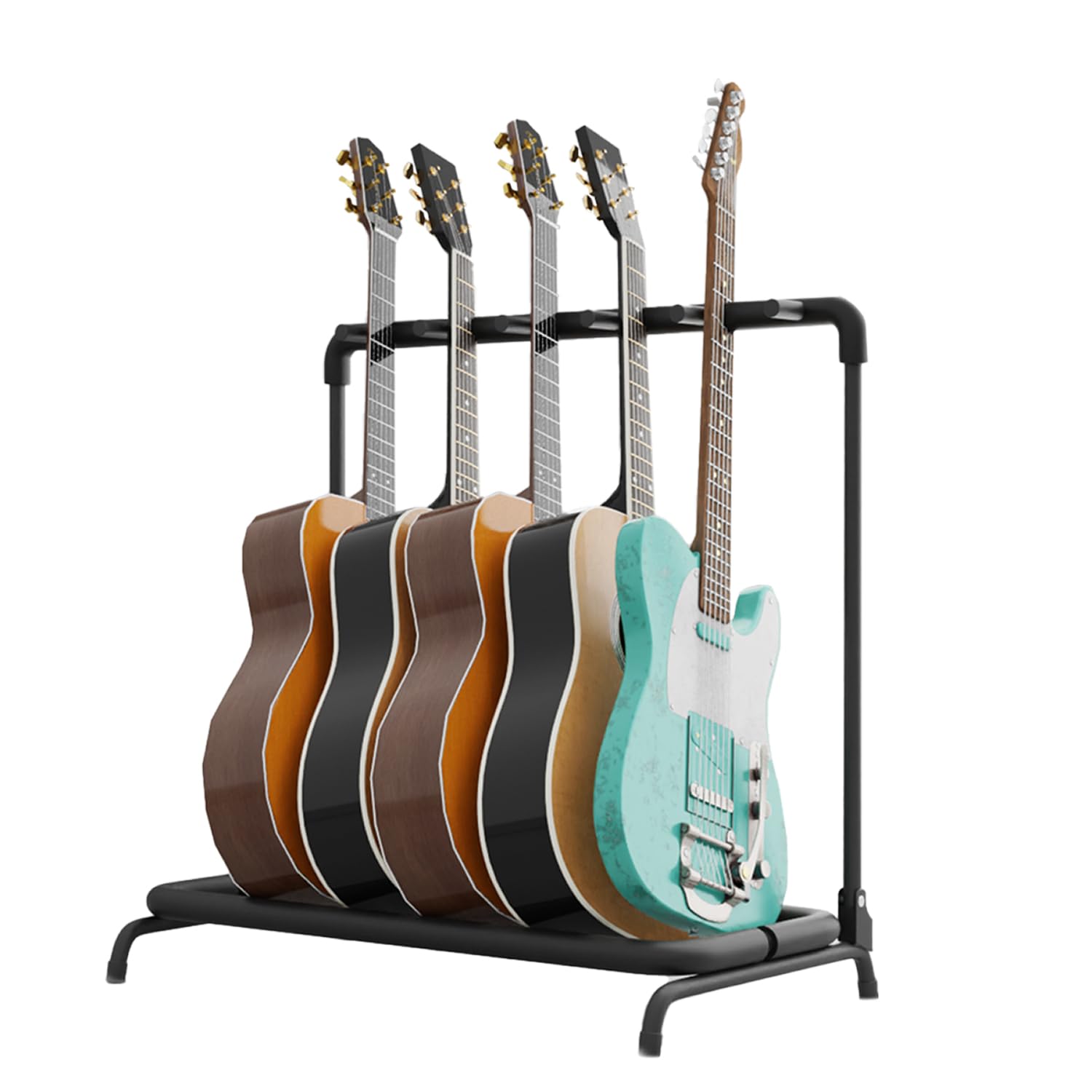 Flexzion 5 Guitar Stand Rack - Metal Construction Multi Guitar Rack & Guitar Organizer, Foldable 5 Guitar Holder Stand with Padded Foam Tubing for Electric, Acoustic, Classical Guitars & Basses