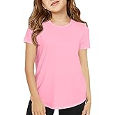Haloumoning Girls Short Sleeve T Shirts Kids Summer Crewneck Tops Curved Hem Tees 5-14 Years