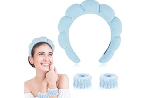 SULCAR Spa Makeup Headband for Washing Face, Sponge Skincare Face Wash headbands for Women Girls - Bubble Soft Terry Towel Cloth Hair Band for Skincare Makeup, Puffy Non Slip Thick Headwear(Blue)