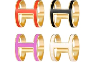 KMDJG H-Shaped Titanium Steel Women's Scarf Buckle, 4 Pcs Three-Ring Scarf Buckle, Non-snagging Letter Scarf Buckle, Small En