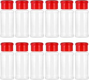 BESTONZON Plastic Spice Jar 12pcs Salt Pepper Shakers Seasoning Jar Barbecue Condiment Jar Bottles Cruet Container,Perfect for Storing Spice, Herbs and Powders(Red)