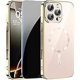 LWLFEKA Magnetic Case for iPhone 16 Pro Max Case and Privacy Screen Protector Built in Camera Cover[Non-Yellowing] for Phone case 16 ProMax Metallic Glossy Luxury Girl Women-Titanium Gold