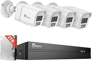 CAMSTRO 4K PoE Security Camera System, 4 Pcs Metal Casing Wired Cameras with 4K 8CH NVR & 2TB HDD, Smart Human/Vehicle/Pet/Parcel Detection, 100ft Night Vision, H.265+ 24/7 Recording for Home