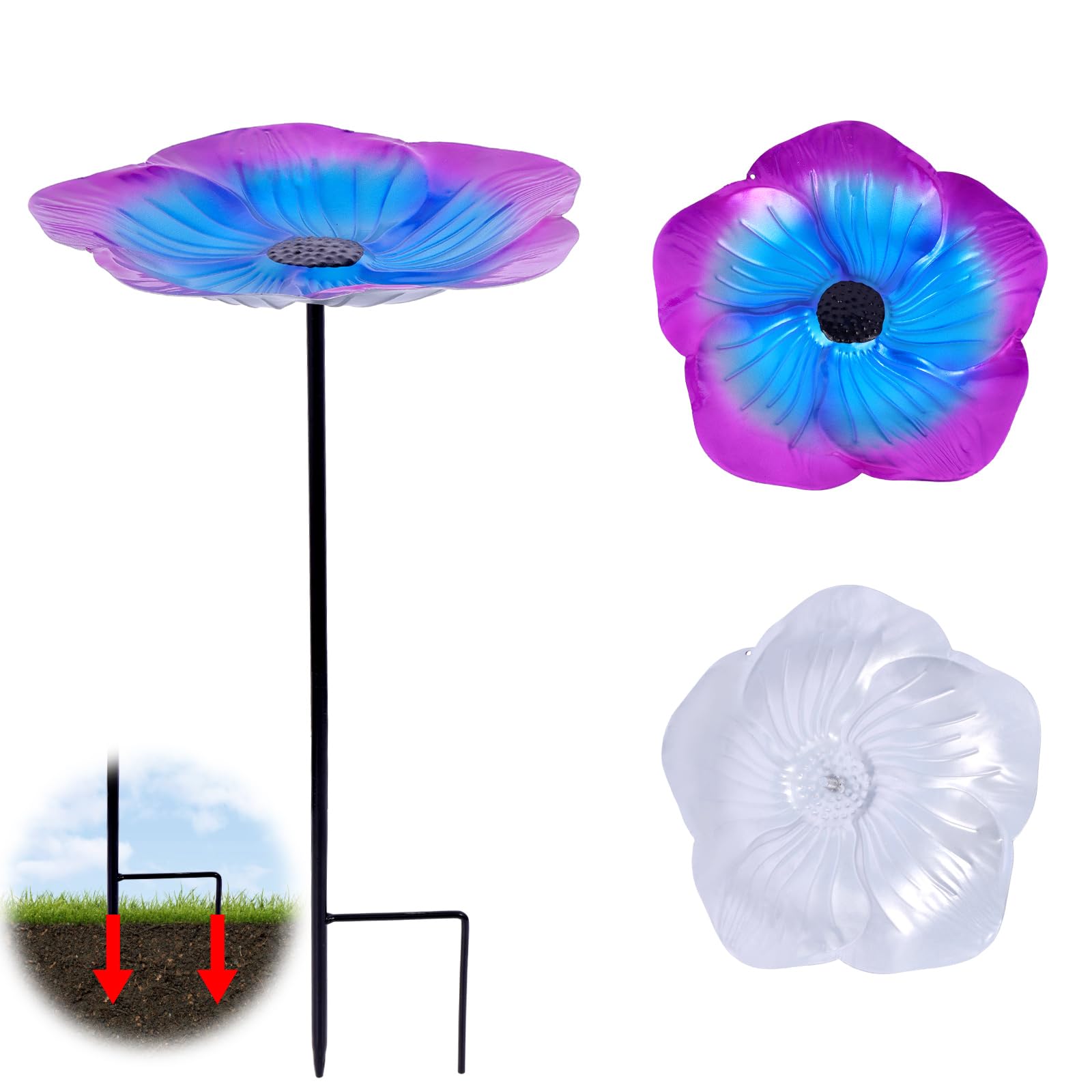 Bird Bath Metal Flower Bird Bath for Garden, Freestanding Birdbaths Bowl Outdoor, Tables for The Outdoor with Metal Stake, Free Standing Bird Feeder for Garden Patio Yard Lawn