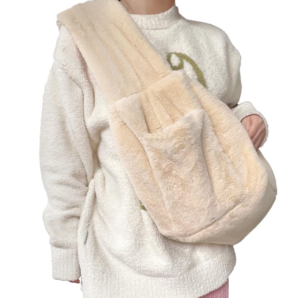Warm Plush Small Dog Sling Cat Carrier Hand-Free Pet Sling Pet Puppy Travel Bag Cat Carrier Shoulder Bag Outdoor Travel Puppy Bags for Daily Walk Travel Outdoor