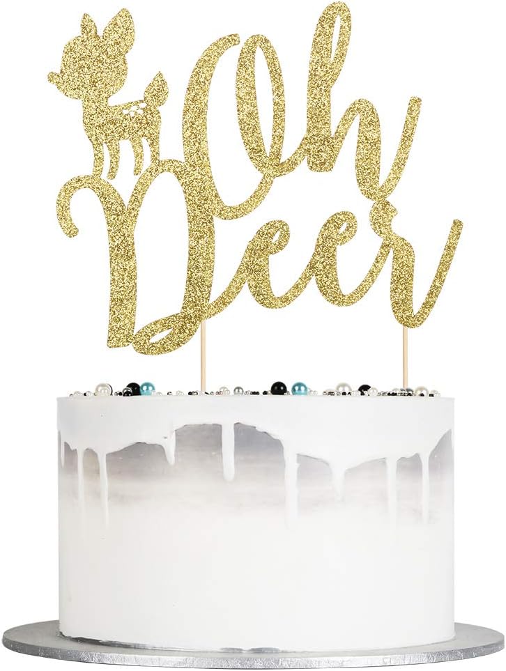 Auteby Oh Deer Cake topper - Gold Glitter Cake topper for Baby Shower Party Decoration Supplies