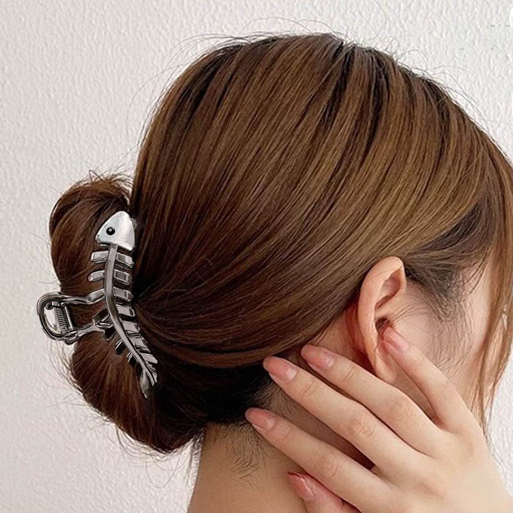 Carufin Fishbone Clip Big Hair Clips Shark Clip Cute Animal Shape Hairpin Hair Accessories for Women and Girls (Black)
