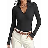 Meetrendi Womens Long Sleeve V Neck Polo Shirts Business Casual Collared Work Top Slim Fitted Basic 2025 Fall Outfit