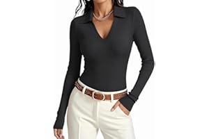 Meetrendi Womens Long Sleeve V Neck Polo Shirts Business Casual Collared Work Top Slim Fitted Basic 2025 Fall Outfit