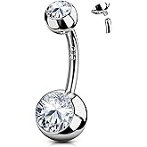 FIASASO Belly Button Ring Surgical Steel Titanium Sterling Silver 14K Gold Plated Belly Button Rings Cubic Zirconia Internally Threaded Belly Rings 14G Belly Piercing Jewelry Hypoallergenic Navel Piercing Jewelry for Women